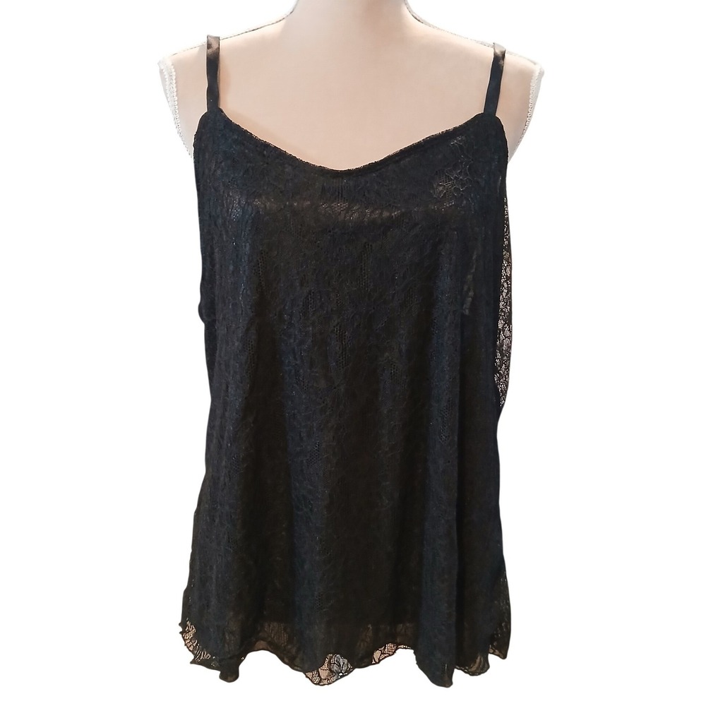 Cato Woman Black Lace Camisole Top Adjustable Straps Plus Size 18/20W Floral